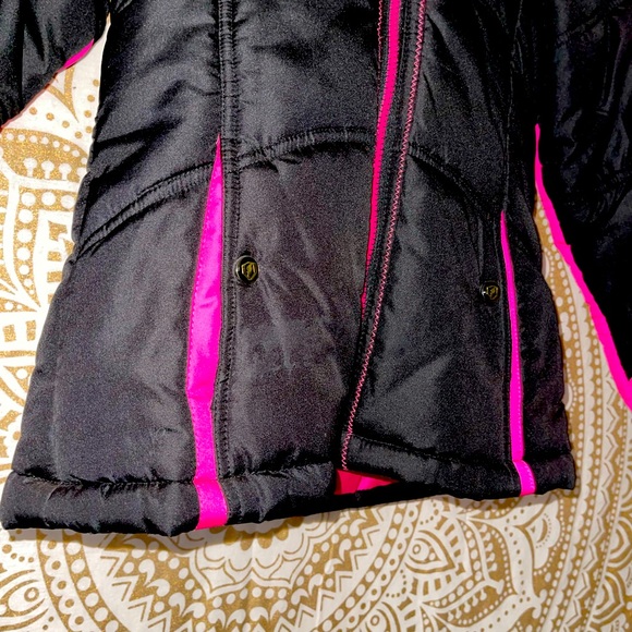 ✨HP✨ GIRLS “PROTECTION SYSTEM” BLACK/PINK/WHITE SNOW HOODED JACKET, SIZE 10/12 - Picture 7 of 11
